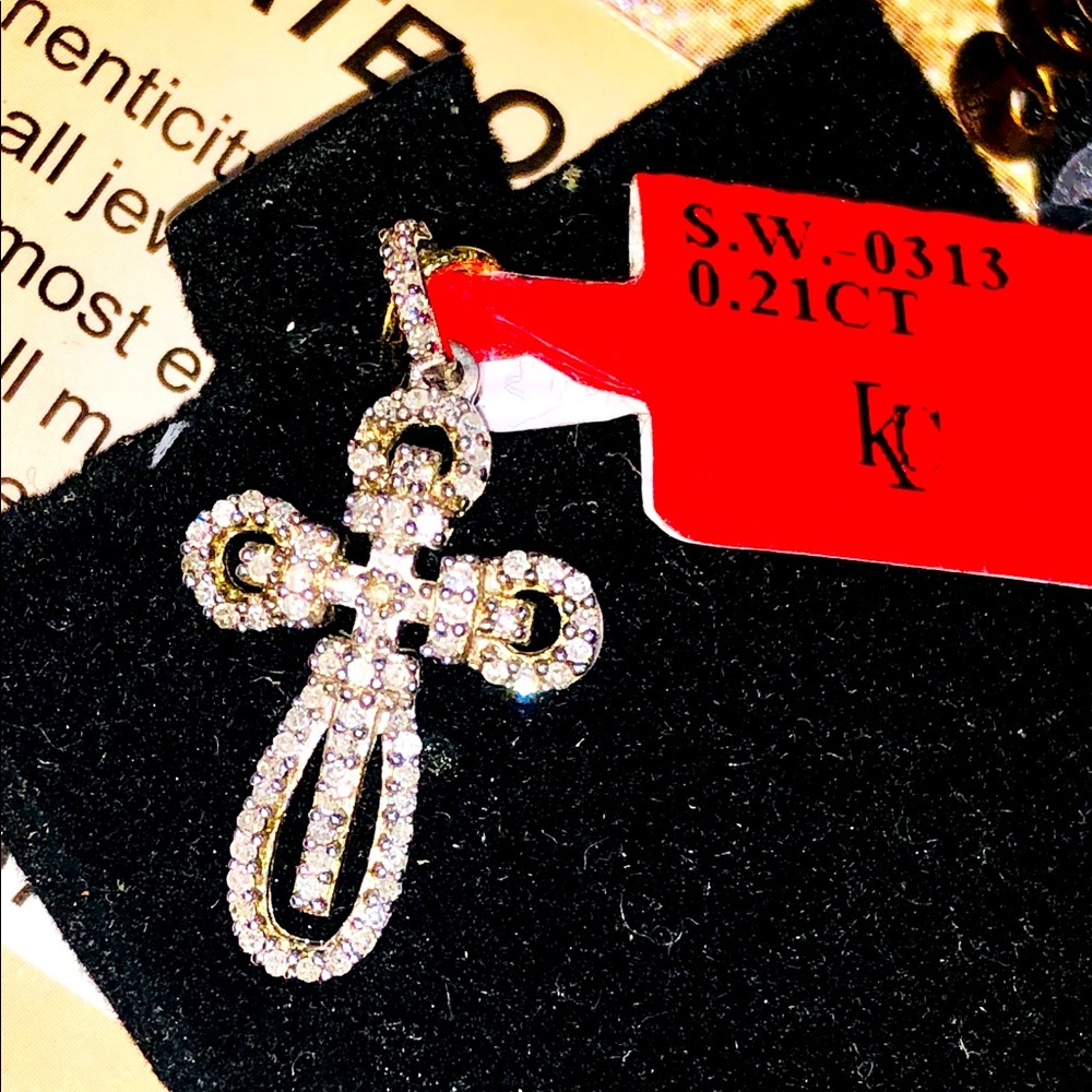 10k yellow gold vermeil real diamond cross pendant for women, best gift for mom,